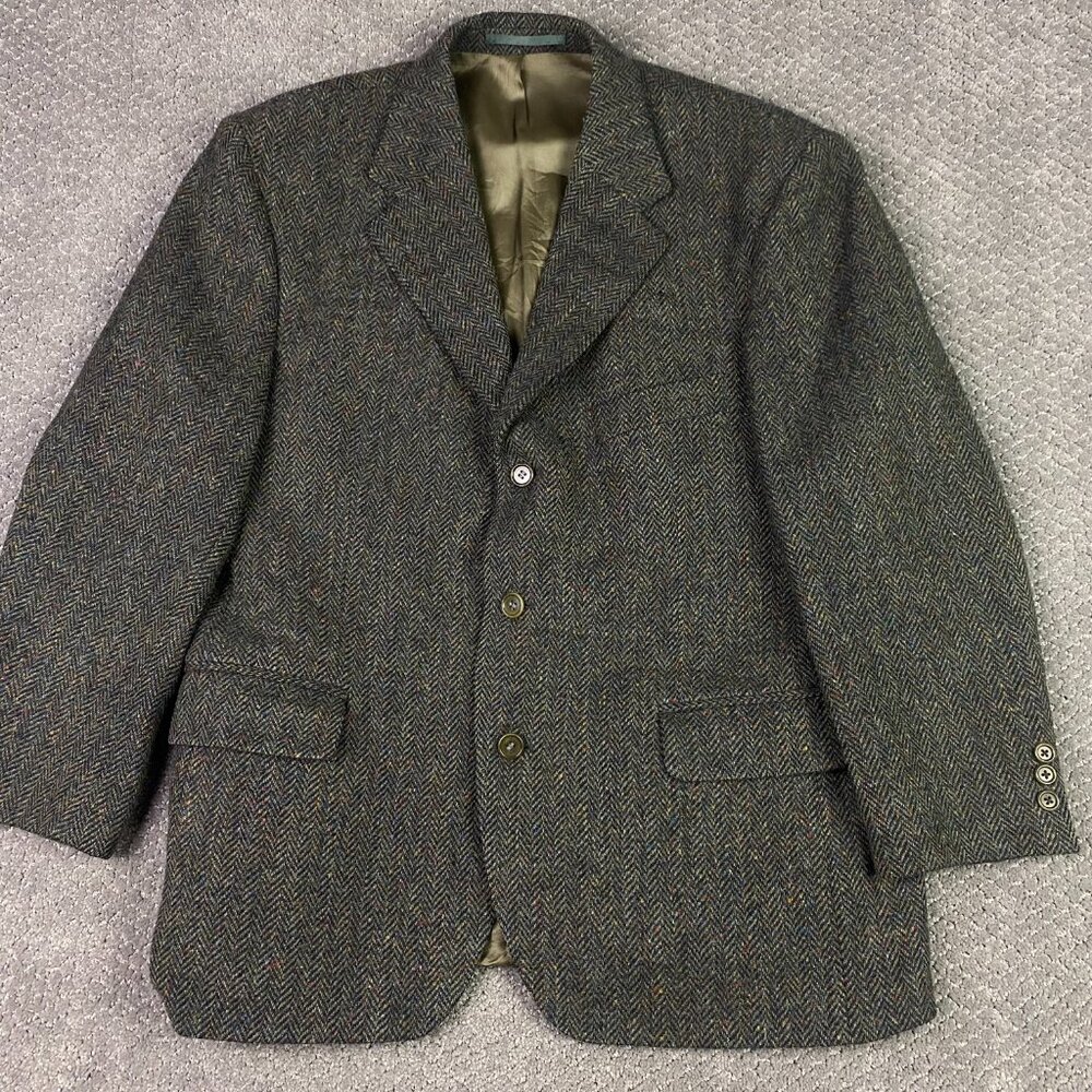 Magee Tailored Donegal Tweed Herringbone Blazer Men's 42S Green Speckled